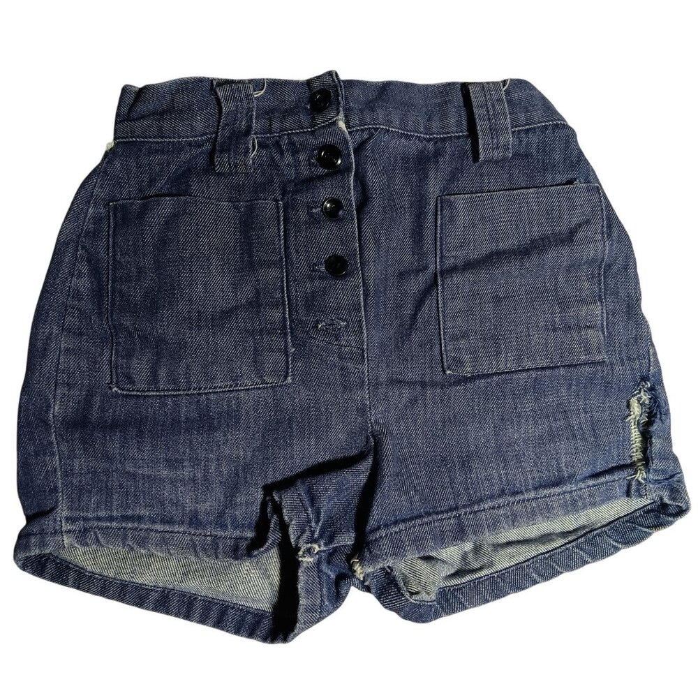 10 20W Vintage Girls Hippy Shorts 1970's High-Waisted Indigo Denim Buttonfly